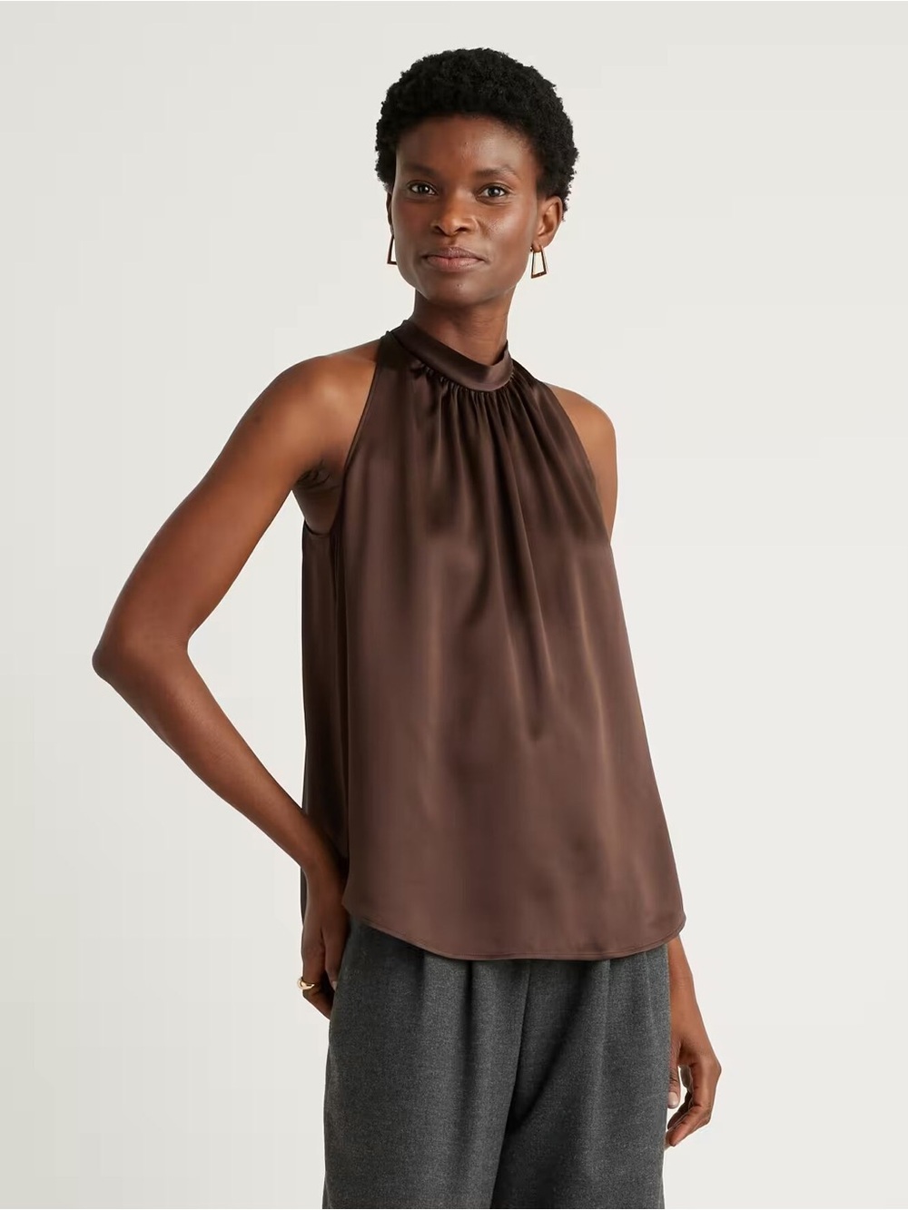 NWT Quince 100% Washable Silk Halter Top Hot Fudge Brown Sold Out Color XS 0 2 4